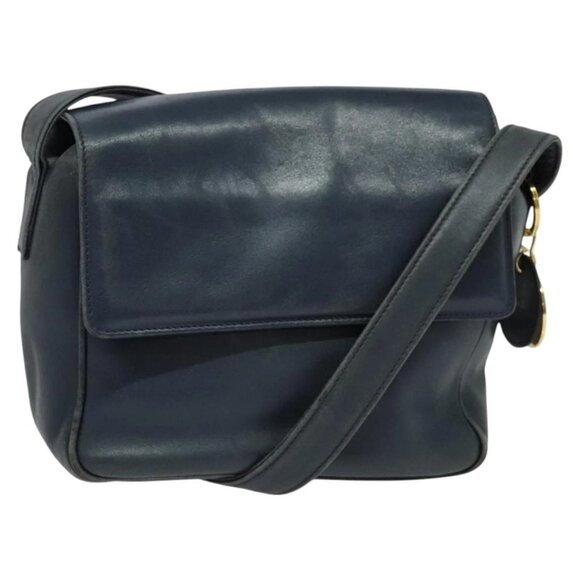 Christian Dior Shoulder Bag Leather Navy Gold Auth 122124 - Picture 1 of 16
